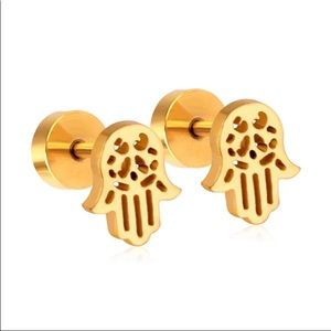 NWT gold plated palm hand stud earrings